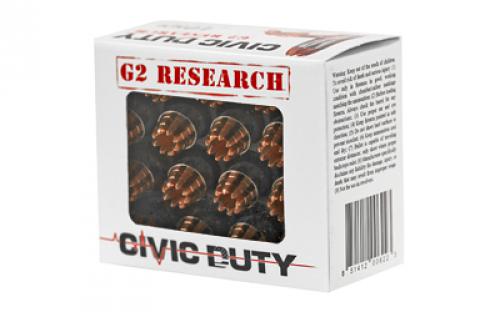 G2 Research Civic Duty, 10MM, 122 Grain, Lead Free Copper, 20 Round Box, California Certified Nonlead Ammunition G00622