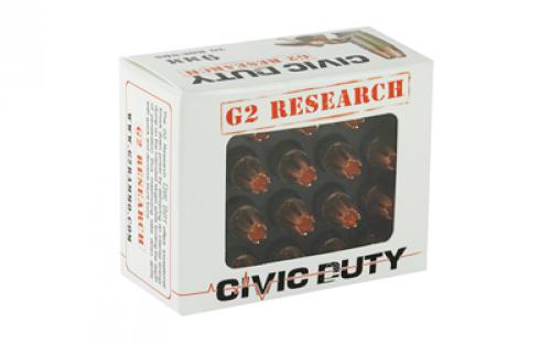 G2 Research Civic Duty, 9MM, 94 Grain, Lead Free Copper, 20 Round Box, California Certified Nonlead Ammunition 06025