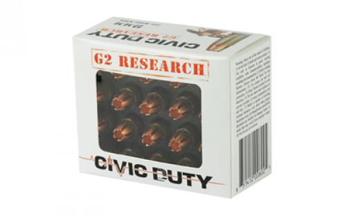 G2 Research Civic Duty, 9MM, 94 Grain, Lead Free Copper, 20 Round Box, California Certified Nonlead Ammunition 06025