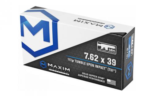 Maxim Defense Industries SBA Short Barrel Ammunition, 7.62X39, 117 Grain, Solid Copper Bullet, TUI (Tumble Upon Impact) Design, 20 Round Box MXM-49003