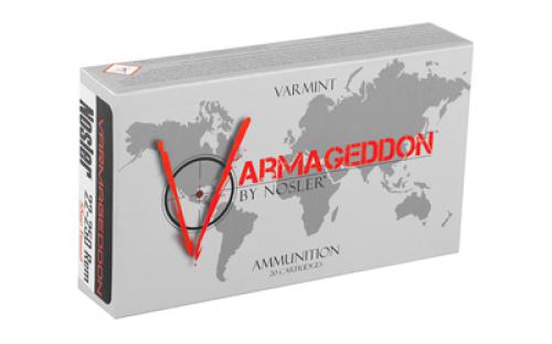 NOSLER Varmageddon, 22-250 Remington, 55 Grain, Flat Base Tipped, 20 Round Box 65155