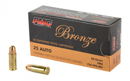 PMC Bronze, 25 ACP, 50 Grain, Full Metal Jacket, 50 Round Box 25A