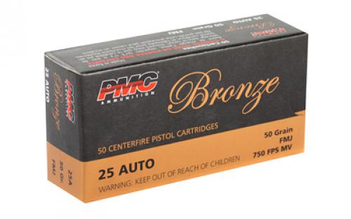 PMC Bronze, 25 ACP, 50 Grain, Full Metal Jacket, 50 Round Box 25A