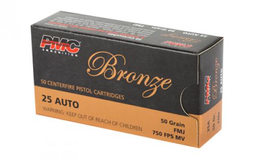 PMC Bronze, 25 ACP, 50 Grain, Full Metal Jacket, 50 Round Box 25A