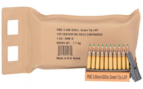 PMC XTAC, 556NATO, 62 Grain, FMJ/LAP, 120 Round Bulk Pack, Green Tip 5.56K-BP