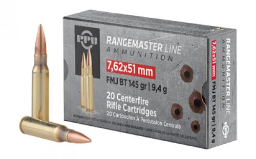 Prvi Partizan RangeMaster, 762NATO, 145 Grain, Full Metal Jacket Boat Tail, 20 Round Box PPRM762