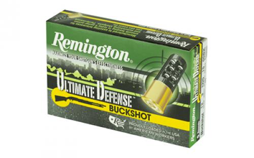 Remington Ultimate Defense Buckshot, 12 Gauge 3", 00 Buck Shotshell, 15 Pellets, 5 Round Box r20633