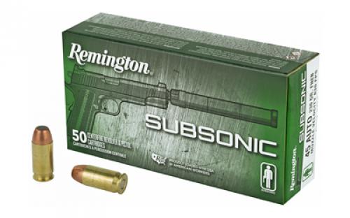 Remington Subsonic, 45 ACP, 230 Grain, Flat Nose Enclosed Bullet, 50 Round Box 28428