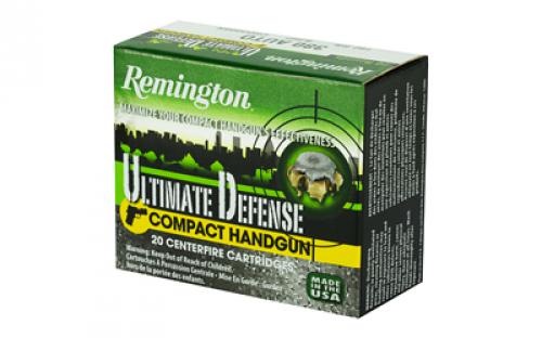 Remington Compact Ultimate Home Defense, 380 ACP, 102 Grain, Brass Jacketed Hollow Point, 20 Round Box 28964