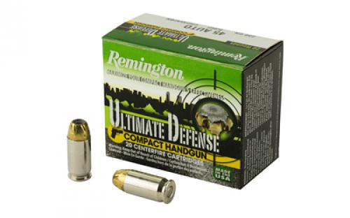 Remington Compact Ultimate Home Defense, 45 ACP, 230 Grain, Brass Jacketed Hollow Point, 20 Round Box 28967