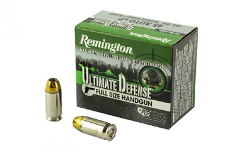 Remington Ultimate Defense, 45 ACP+P, 185 Grain, Brass Jacketed Hollow Point, 20 Round Box 28973