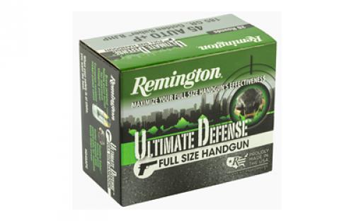 Remington Ultimate Defense, 45 ACP+P, 185 Grain, Brass Jacketed Hollow Point, 20 Round Box 28973