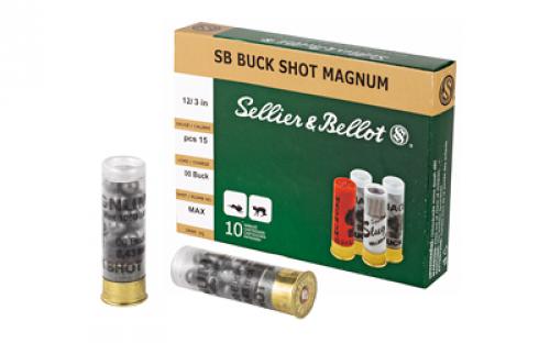 Sellier & Bellot Shotshell, 12 Gauge, 3, 00 Buck, 15 Pellets, 10 Round Box SB12BSA