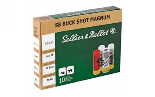 Sellier & Bellot Shotshell, 12 Gauge, 3", 00 Buck, 15 Pellets, 10 Round Box SB12BSA