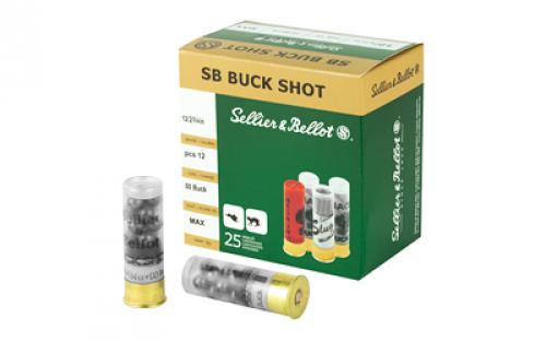 Sellier & Bellot Shotshell, 12 Gauge, 2.75, 00 Buck, 12 Pellets, 25 Round Box SB12BSC