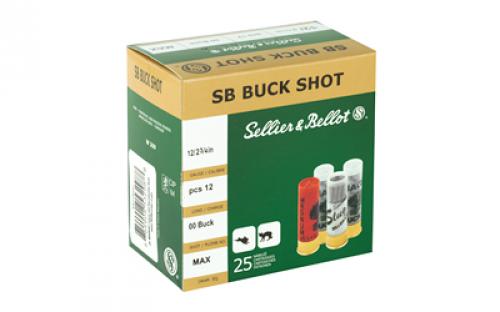 Sellier & Bellot Shotshell, 12 Gauge, 2.75", 00 Buck, 12 Pellets, 25 Round Box SB12BSC