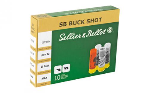 Sellier & Bellot Shotshell, 12 Gauge, 2.75", 00 Buck, 12 Pellets, 10 Round Box SB12BSE