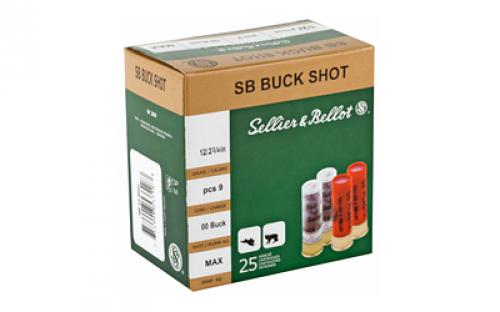 Sellier & Bellot Shotshell, 12 Gauge, 2.75", 00 Buck, 9 Pellets, 25 Round Box SB12BSG