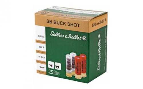 Sellier & Bellot Shotshell, 12 Gauge, 2.75", 00 Buck, 9 Pellets, 25 Round Box SB12BSG