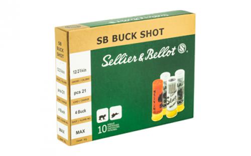 Sellier & Bellot Shotshell, 12 Gauge, 2.75", #4 Shotshell, 21 Pellets, 10 Round Box SB12BSH