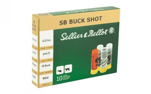 Sellier & Bellot Shotshell, 12 Gauge, 2.75", 00 Buck, 9 Pellets, 10 Round Box SB12BSJ