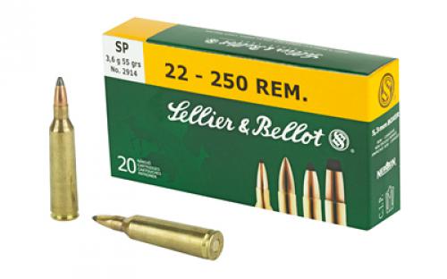 Sellier & Bellot Rifle, 22-250, 55 Grain, Soft Point, 20 Round Box SB22250B