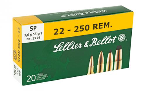 Sellier & Bellot Rifle, 22-250, 55 Grain, Soft Point, 20 Round Box SB22250B