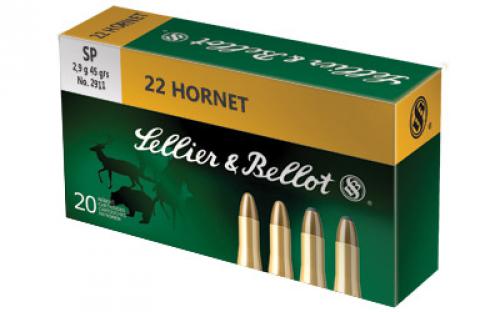 Sellier & Bellot Rifle, 22 Hornet, 45 Grain, Soft Point, 20 Round Box SB22HB