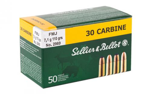 Sellier & Bellot Rifle, 30 Carbine, 110 Grain, Full Metal Jacket, 50 Round Box SB30A