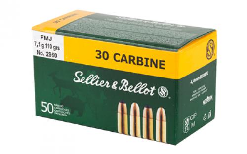 Sellier & Bellot Rifle, 30 Carbine, 110 Grain, Full Metal Jacket, 50 Round Box SB30A