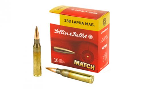 Sellier & Bellot Match, 338 Lapua, 250 Grain, Boat Tail Hollow Point, 10 Round Box SB338LMA