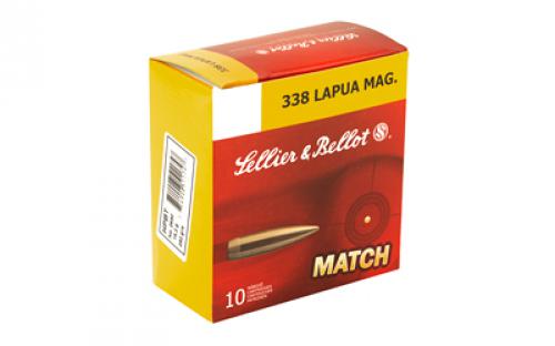 Sellier & Bellot Match, 338 Lapua, 250 Grain, Boat Tail Hollow Point, 10 Round Box SB338LMA