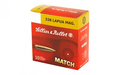 Sellier & Bellot Match, 338 Lapua, 250 Grain, Boat Tail Hollow Point, 10 Round Box SB338LMA