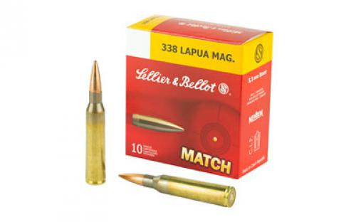 Sellier & Bellot Match, 338 Lapua, 300 Grain, Boat Tail Hollow Point, 10 Round Box SB338LMB