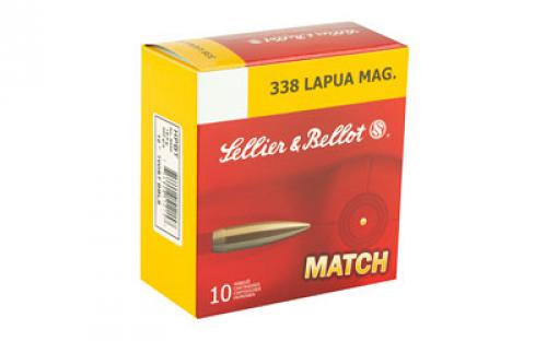 Sellier & Bellot Match, 338 Lapua, 300 Grain, Boat Tail Hollow Point, 10 Round Box SB338LMB