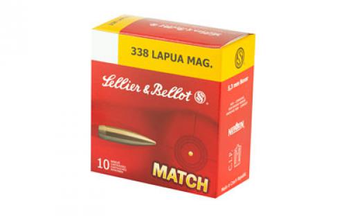 Sellier & Bellot Match, 338 Lapua, 300 Grain, Boat Tail Hollow Point, 10 Round Box SB338LMB