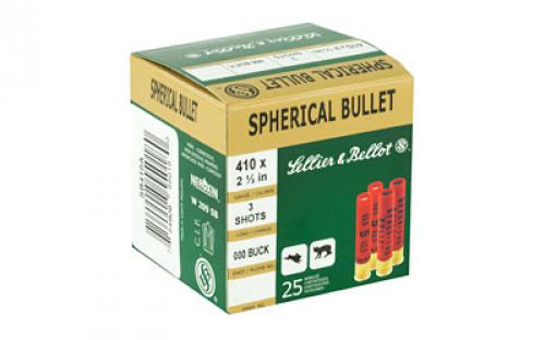 Sellier & Bellot Shotshell, 410 Gauge, 2.5" Chamber, Buckshot 3 Balls, 25 Round Box SB410A