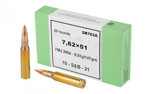 Sellier & Bellot Rifle, 762NATO, 147 Grain, Full Metal Jacket, 20 Round Box SB762A