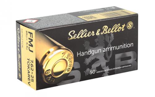 Sellier & Bellot Pistol, 7.62x25 Tokarev, 85 Grain, Full Metal Jacket, 50 Round Box SB762TOK