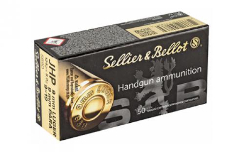 Sellier & Bellot Pistol, 9MM, 124 Grain, Jacketed Hollow Point, 50 Round Box SB9D