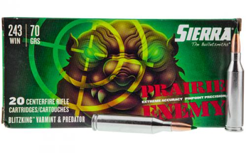 Sierra Bullets Prairie Enemy, 243 Winchester, 70Gr, BlitzKing, 20 Round Tip A1507--02