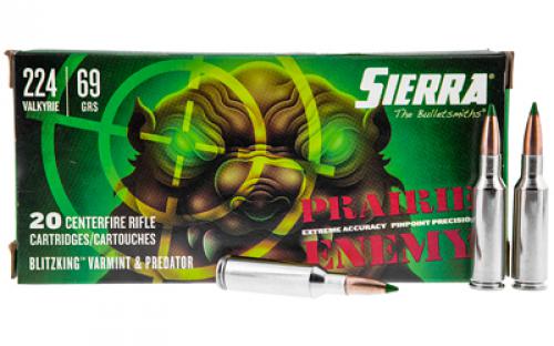 Sierra Bullets Prairie Enemy, 224 Valkyrie, 69Gr, BlitzKing, 20 Round Box A7171--12