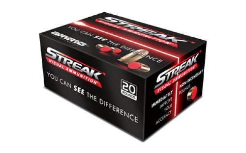 STREAK Ammunition Visual Ammunition, 380 ACP, 90 Grain, Jacketed Hollow Point, Non-Incendiary Tracer, 20 Round Box 380090JHP-STRK-RED