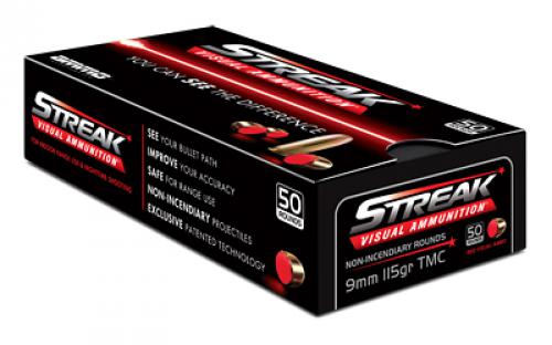 STREAK Ammunition Visual Ammunition, 9MM, 115Gr, Total Metal Coating, Tracer, 50 Round Box STRK9115TMC-50