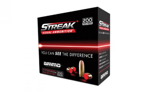 STREAK Ammunition Visual Ammunition, 9MM, 124 Grain, Total Metal Coating, Non-Incendiary Tracer, 20 Round Box 9124TMC-STRK-RED