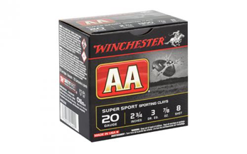 Winchester Ammunition AA Supersport Sporting Clay, 20 Gauge, 2.75", #8, .875 oz, Shotshell, 25 Round Box AASC208