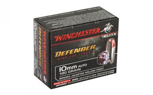 Winchester Ammunition Defender, 10MM, 180 Grain, Bonded Jacketed Hollow Point, 20 Round Box S10MMPDB