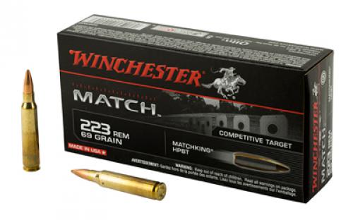 Winchester Ammunition Match, 223 Rem, 69 Grain, Boat Tail, Hollow Point, 20 Round Box S223M2