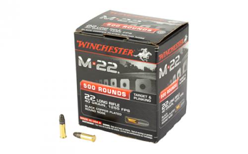 Winchester Ammunition M22, 22LR, 40 Grain, Copper Plated Round Nose,2 500 round boxes in 1 pack, equalling 1000 rounds S22LRT