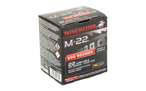 Winchester Ammunition M22, 22LR, 40 Grain, Copper Plated Round Nose,2 500 round boxes in 1 pack, equalling 1000 rounds S22LRT